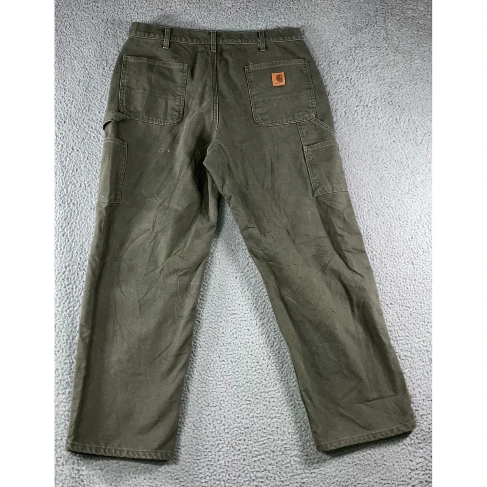 Carhartt B111 MOS Dungaree Men‎ 38x30 Flannel Lined Green Duck Canvas Fit 36x29